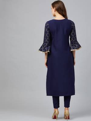 Navy-blue printed rayon kurta set 2