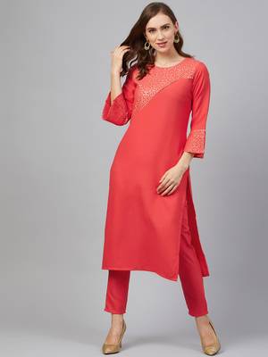 Coral printed rayon kurta set 1