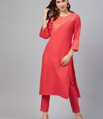 Coral printed rayon kurta set