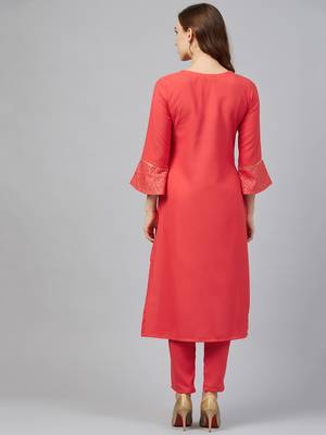 Coral printed rayon kurta set 2