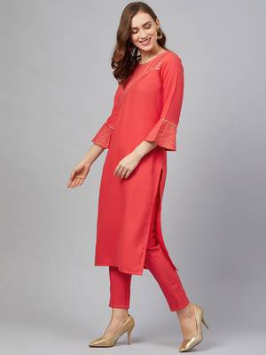 Coral printed rayon kurta set 3