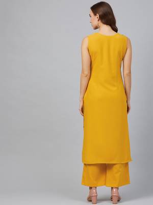Mustard printed rayon kurta set 2