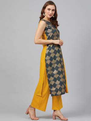 Mustard printed rayon kurta set 3