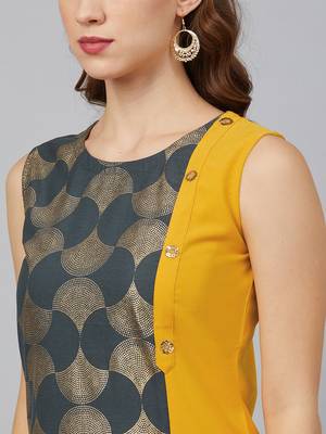 Mustard printed rayon kurta set 4