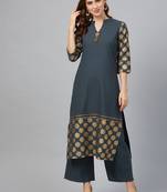 Grey printed rayon kurta set