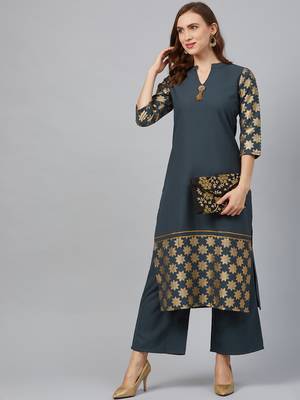 Grey printed rayon kurta set 3