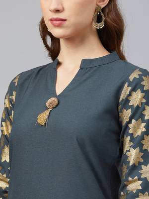 Grey printed rayon kurta set 5