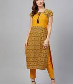 Mustard printed rayon kurta set