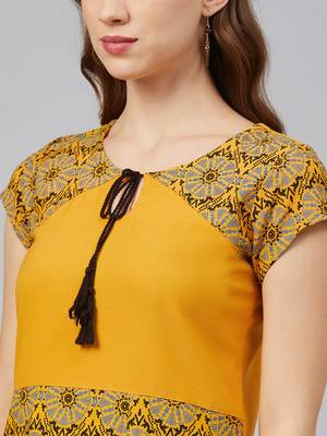 Mustard printed rayon kurta set 5