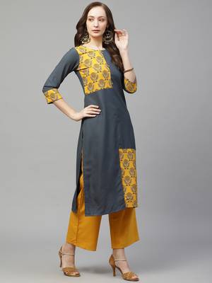 Grey printed rayon kurta set 3