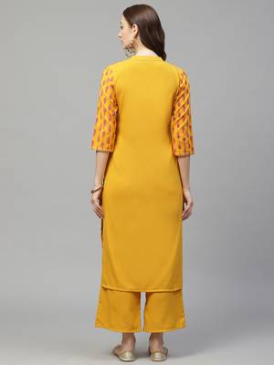 Mustard printed rayon kurta set 2