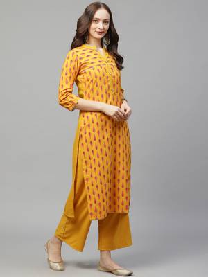 Mustard printed rayon kurta set 3