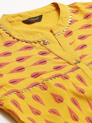 Mustard printed rayon kurta set 5