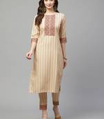 Cream printed rayon kurta set
