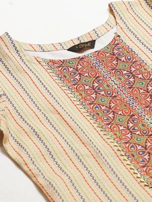 Cream printed rayon kurta set 5