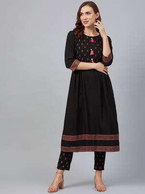 Black printed crepe kurta set 1