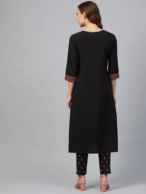 Black printed crepe kurta set 2