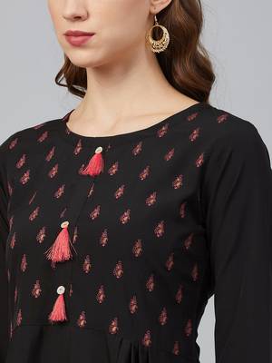 Black printed crepe kurta set 4