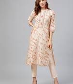 Cream printed art silk kurta set