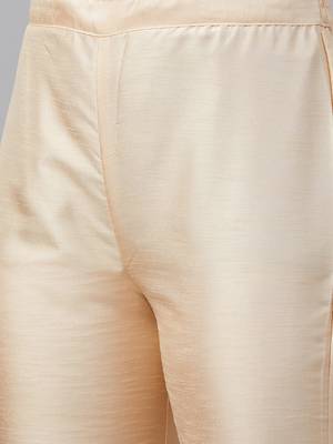 Cream printed art silk kurta set 5