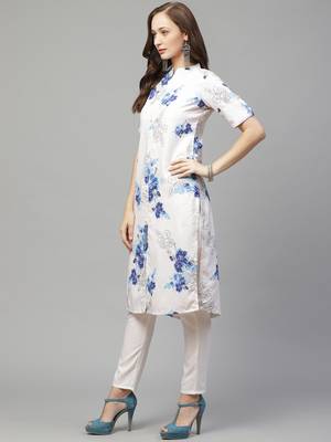 Off-white printed rayon kurta set 4