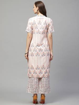 Beige printed rayon kurta set 2