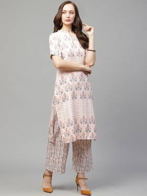 Beige printed rayon kurta set 3