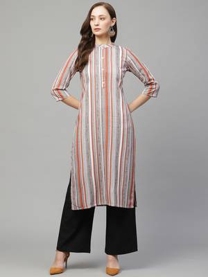 Beige printed rayon kurta set 1
