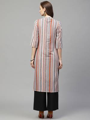 Beige printed rayon kurta set 2