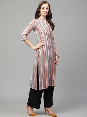 Beige printed rayon kurta set 3