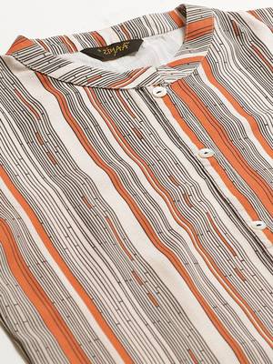 Beige printed rayon kurta set 5