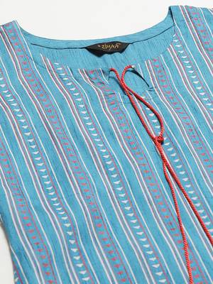 Blue printed art silk kurta set 5