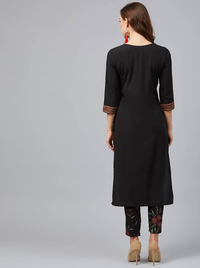 Black printed crepe kurta set ziyaa 3327200