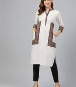 Cream printed rayon kurta set
