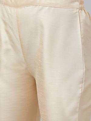 Cream printed art silk kurta set 5