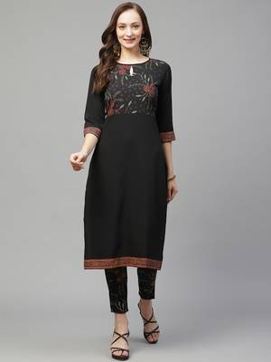Black printed crepe kurta set 1