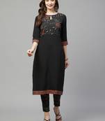 Black printed crepe kurta set