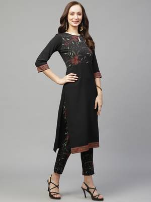 Black printed crepe kurta set 3