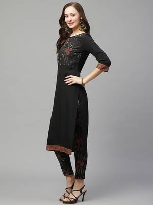 Black printed crepe kurta set 4