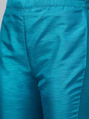 Blue printed art silk kurta set 6