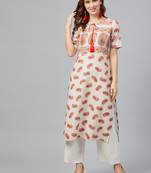 Cream printed rayon kurta set