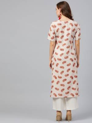 Cream printed rayon kurta set 2