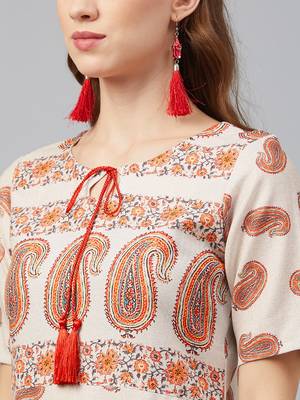 Cream printed rayon kurta set 4