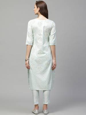 Green printed art silk kurta set 2