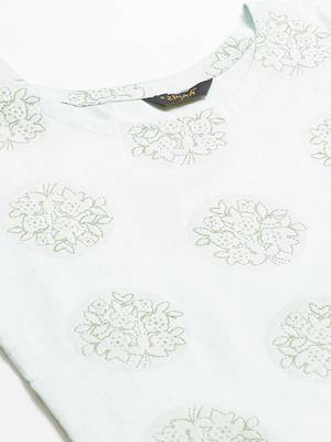 Green printed art silk kurta set 5