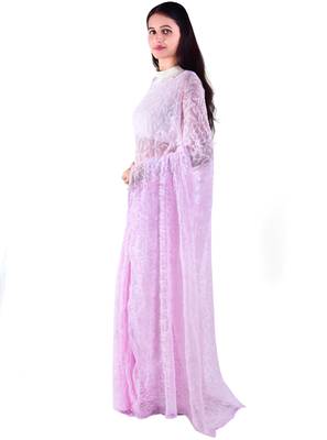Lavangi Baby pink Hand Embroidered Lucknow Chikan Tepchi WorK Faux Georgette Saree with Blouse 3