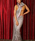 Grey plain linen
 saree with blouse