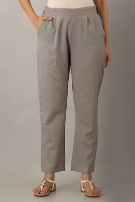 Grey plain cotton trousers 2