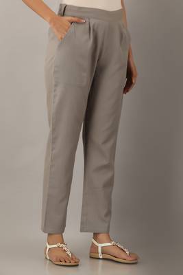 Grey plain cotton trousers 3