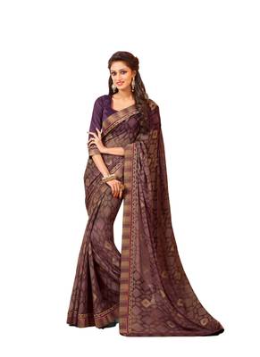 Purple printed Georgette saree with blouse 1